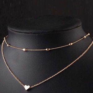 Gold Heart Choker Layered Necklace